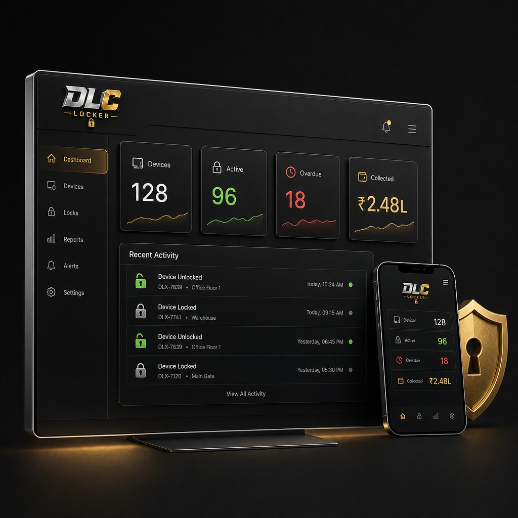 DLC Locker control center on desktop and mobile — manage devices anywhere